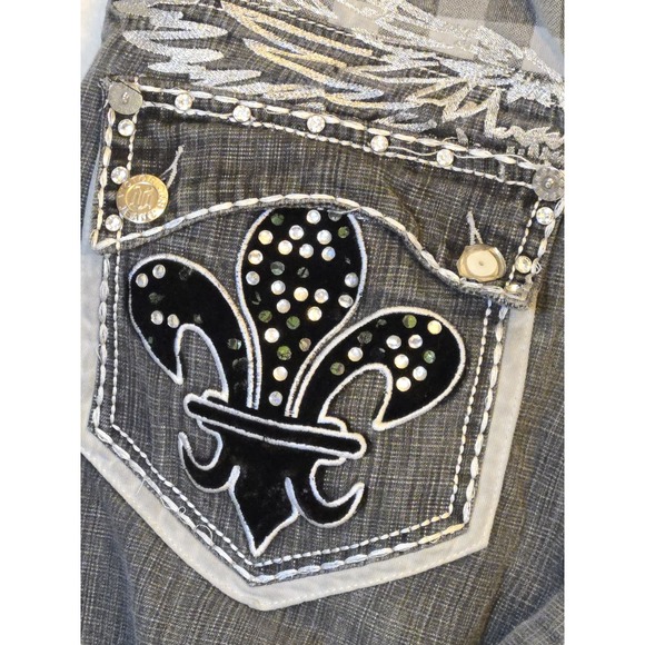 Victorious Mens Denim Jeans 36×32 Black Decorated Pockets Silver And Black Y2K - Picture 3 of 11